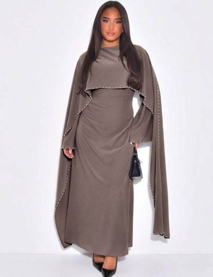 Abaya mit Perlenverziehrung & Cape