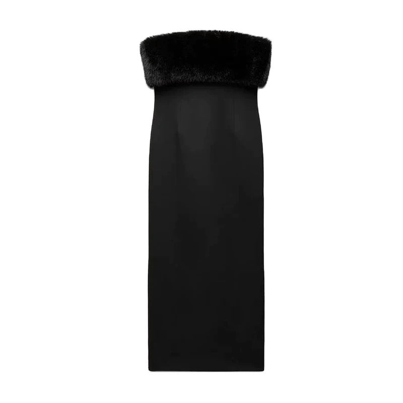 "Elena" Abendkleid mit Fellkragen