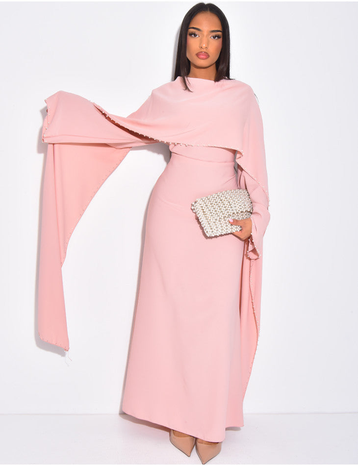 Abaya mit Perlenverziehrung & Cape